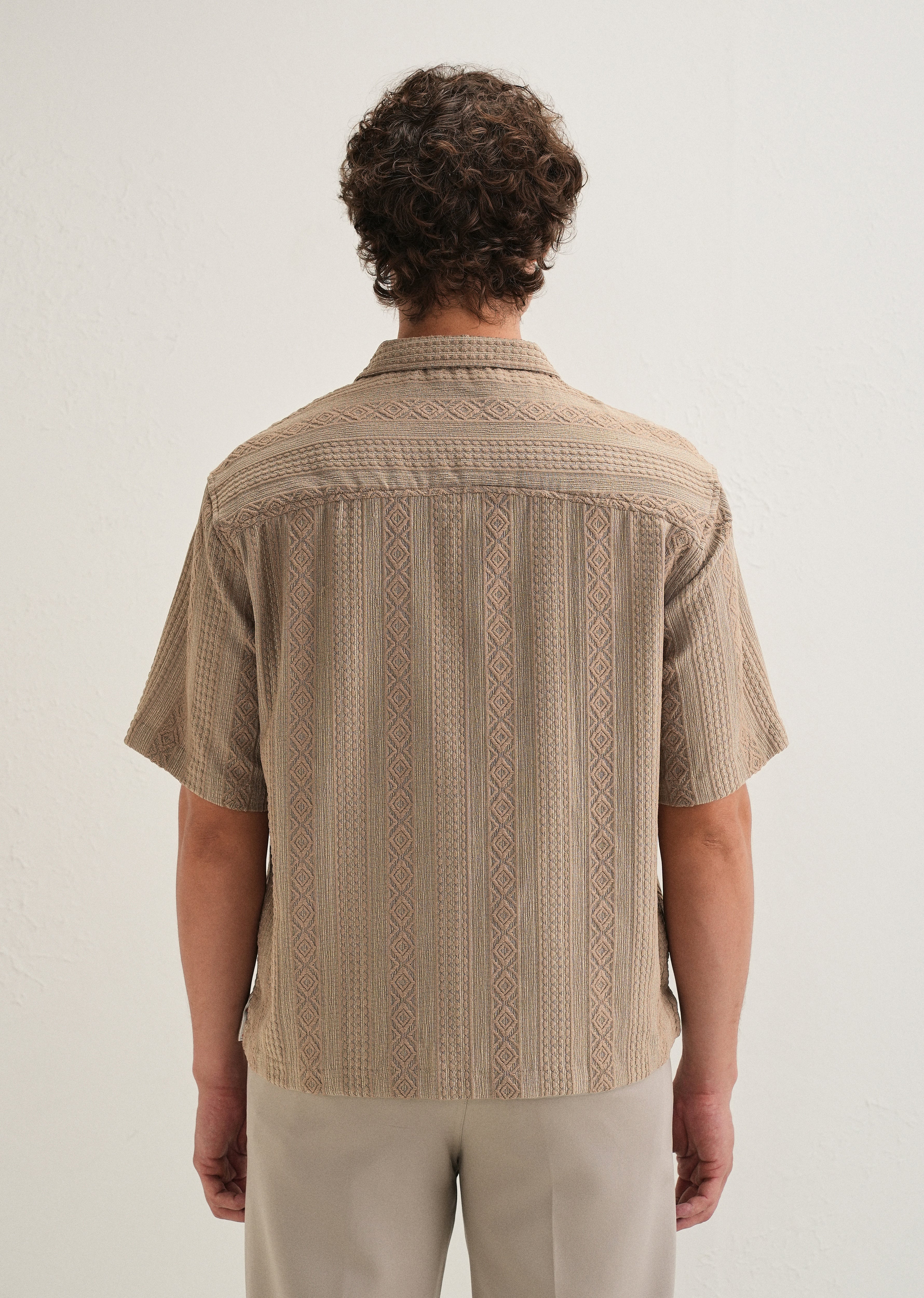 Light Brown Geometric Textured Shirt