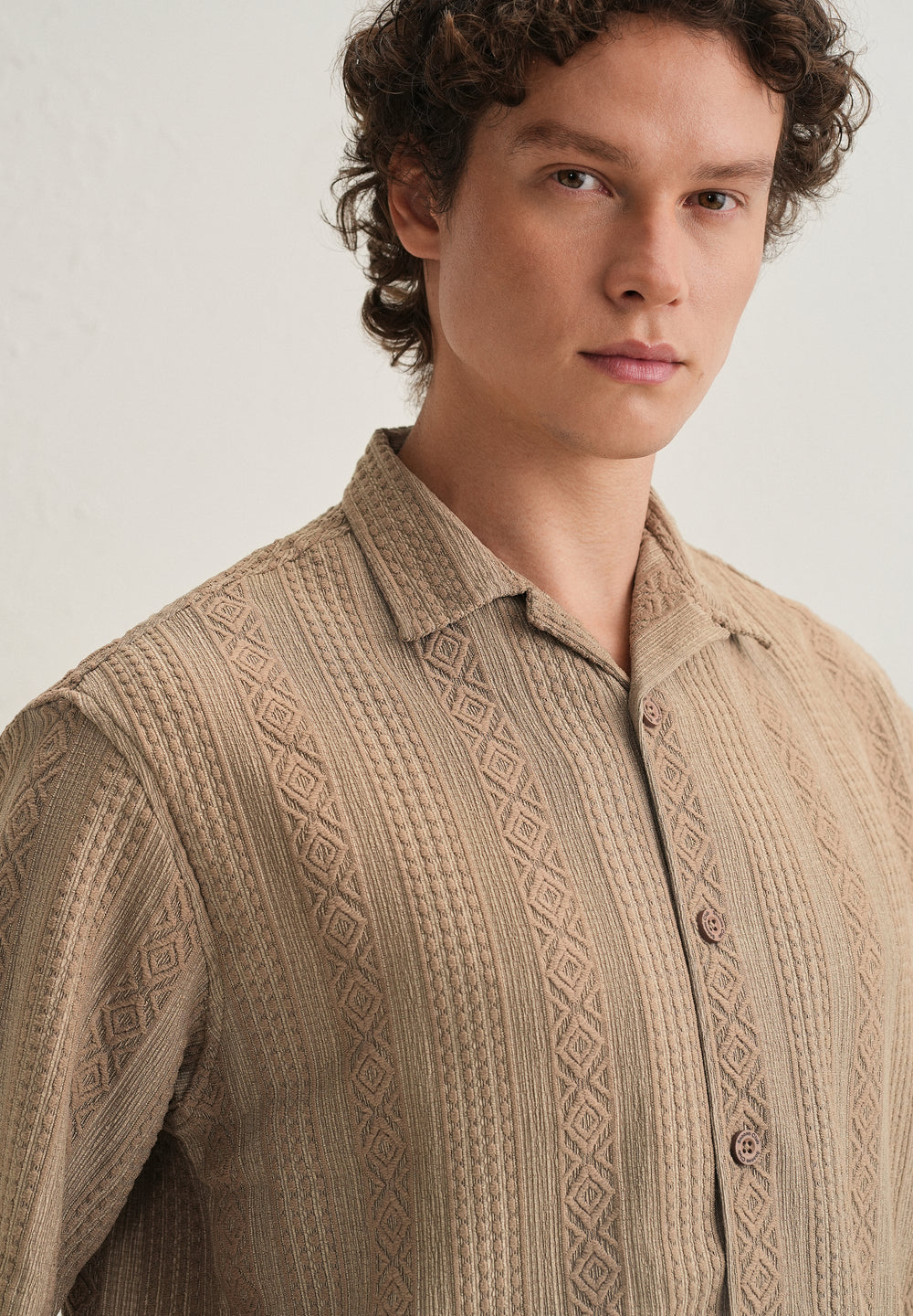 Light Brown Geometric Textured Shirt