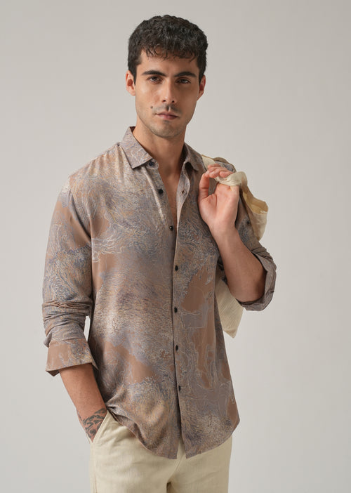 Light Brown Intricate Print Feather Shirt