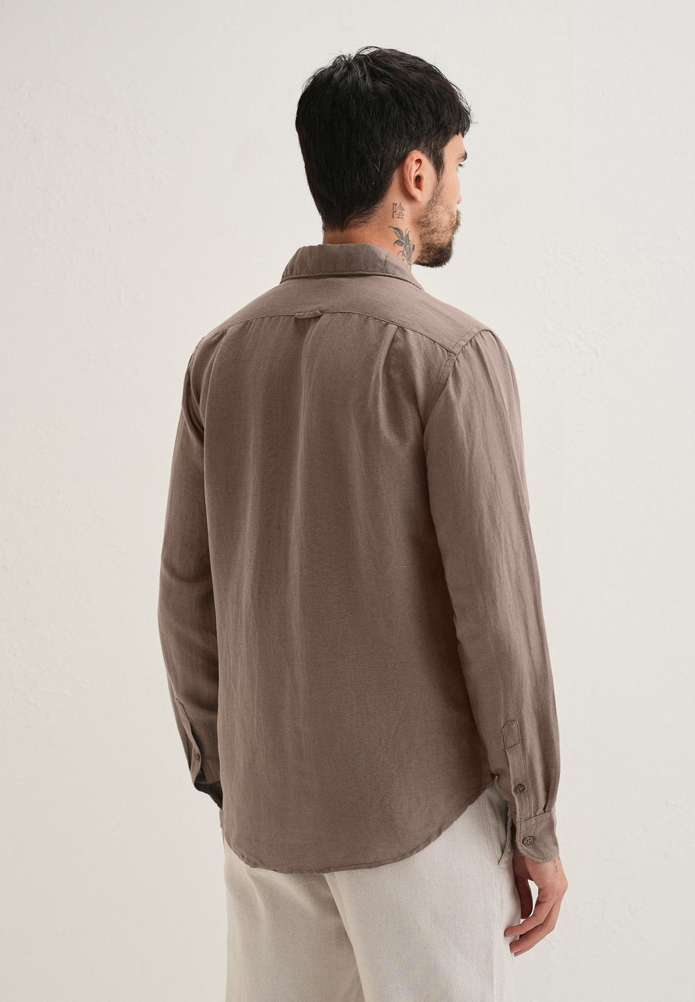 Light Brown Plain Linen Viscose Shirt