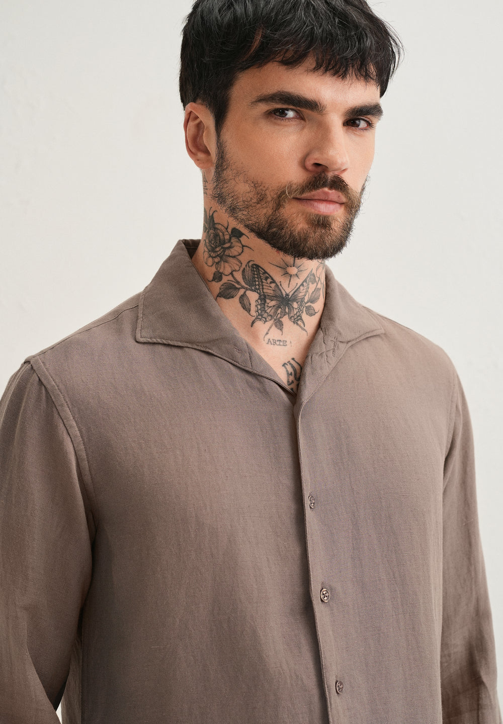 Light Brown Plain Linen Viscose Shirt