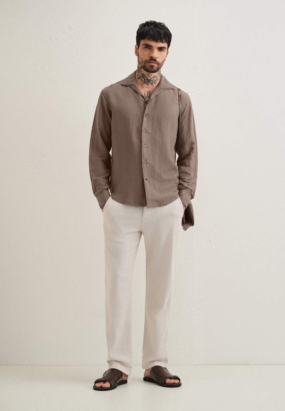 Light Brown Plain Linen Viscose Shirt
