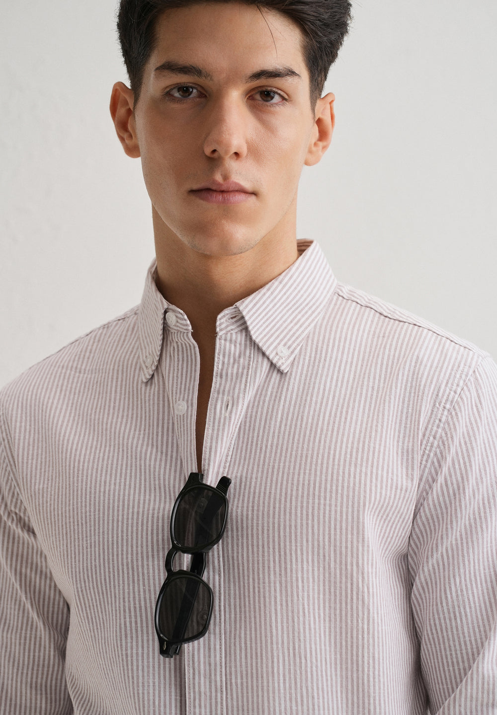 Light Brown Striped Cotton Linen Shirt