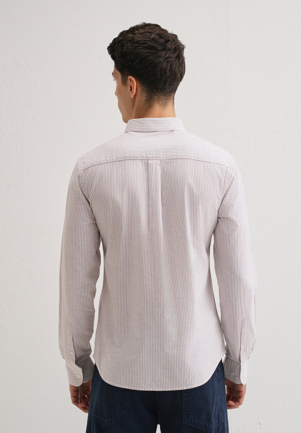 Light Brown Striped Cotton Linen Shirt