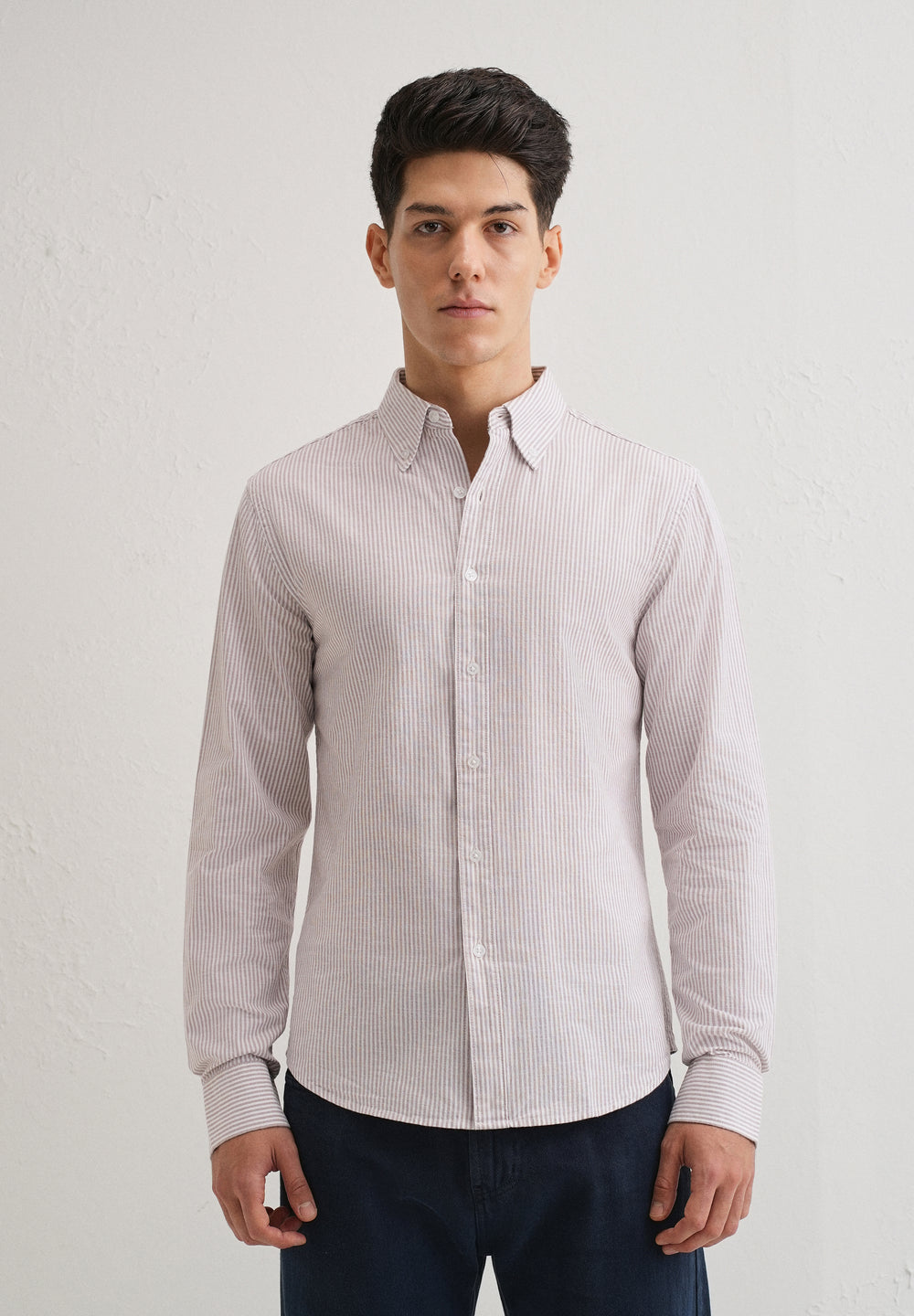 Light Brown Striped Cotton Linen Shirt