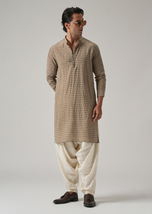 Brown Nylon Pin Stripe Kurta