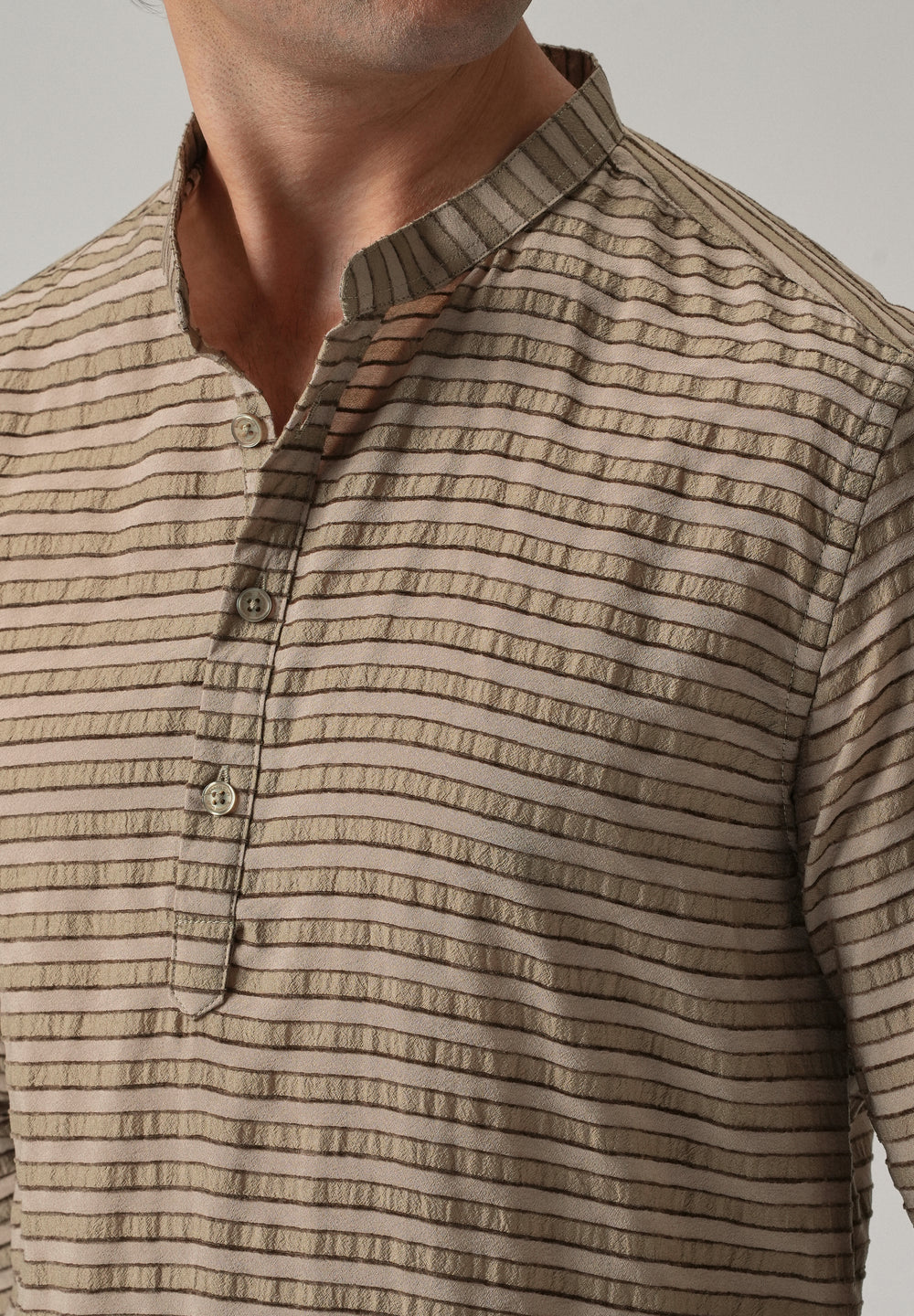 Brown Nylon Pin Stripe Kurta