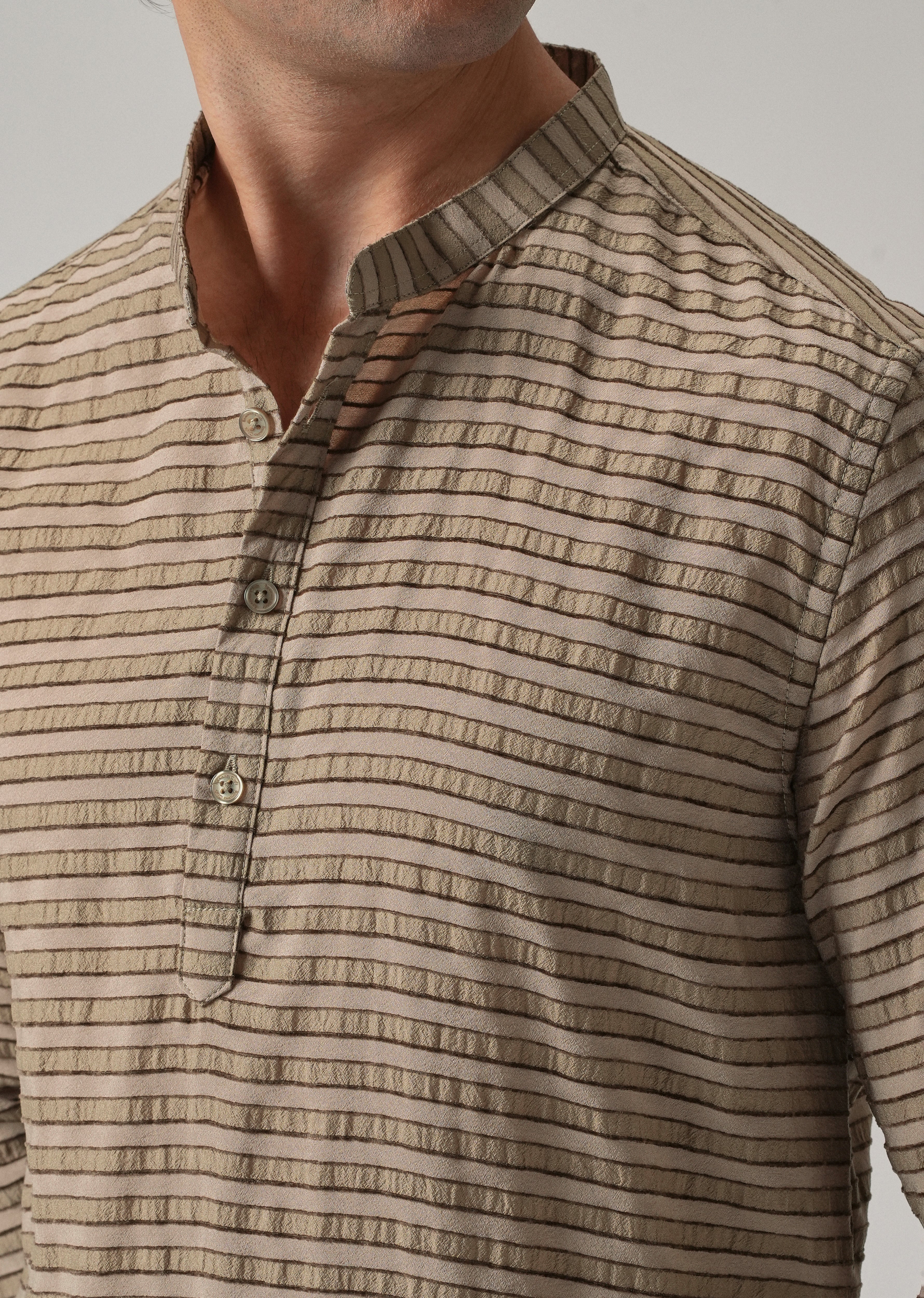 Brown Nylon Pin Stripe Kurta