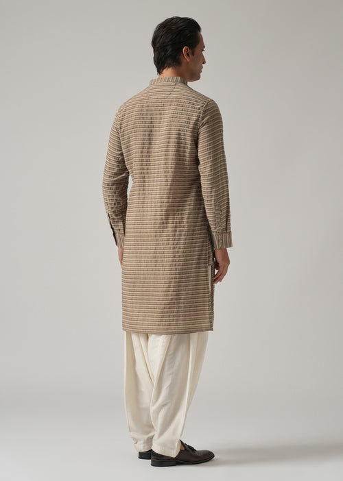 Brown Nylon Pin Stripe Kurta