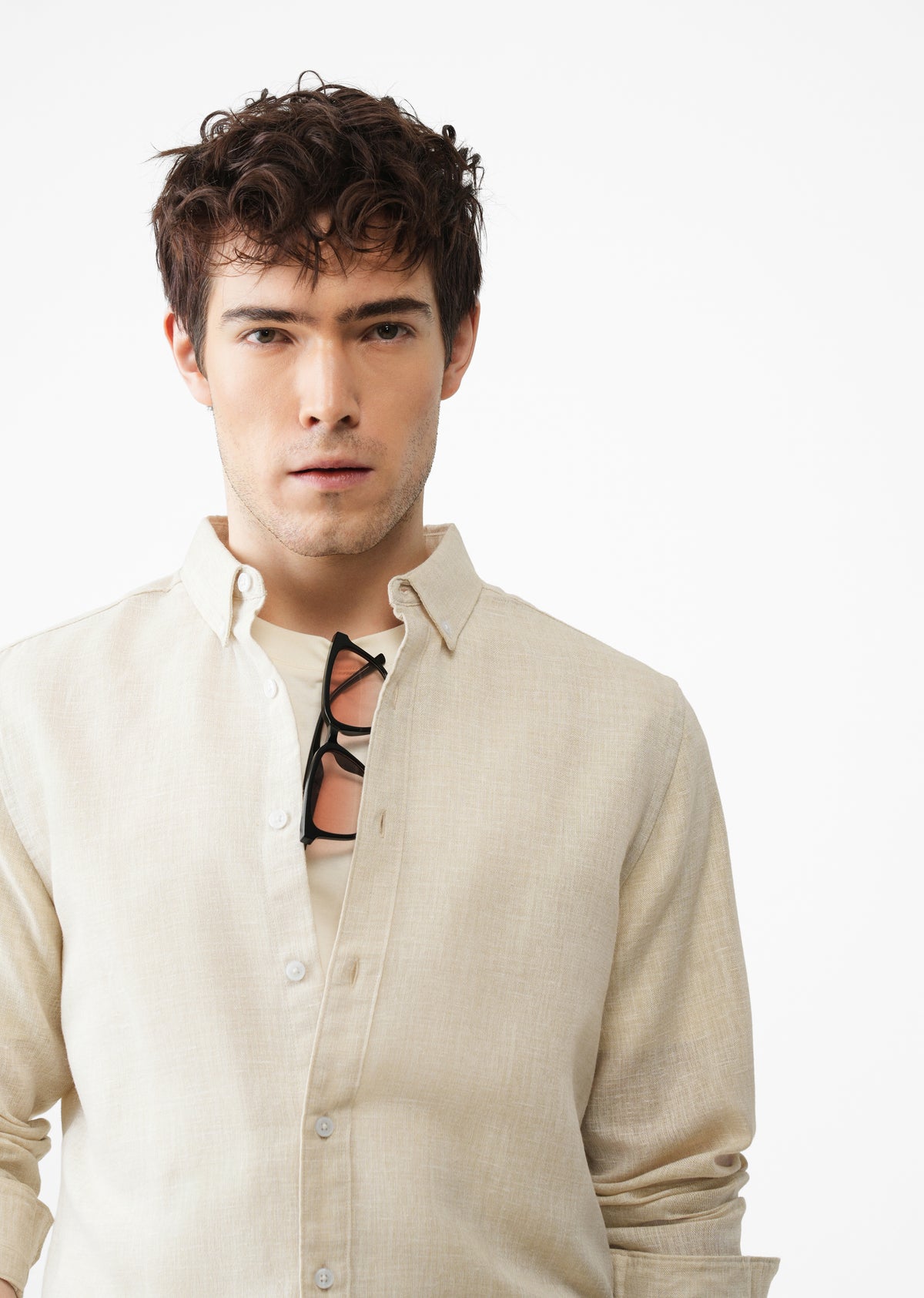 Light Cream Linen Blend Shirt