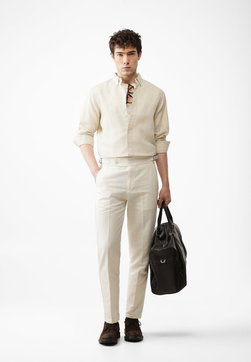 Light Cream Linen Blend Shirt
