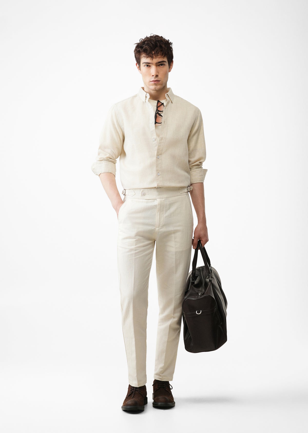 Light Cream Linen Blend Shirt