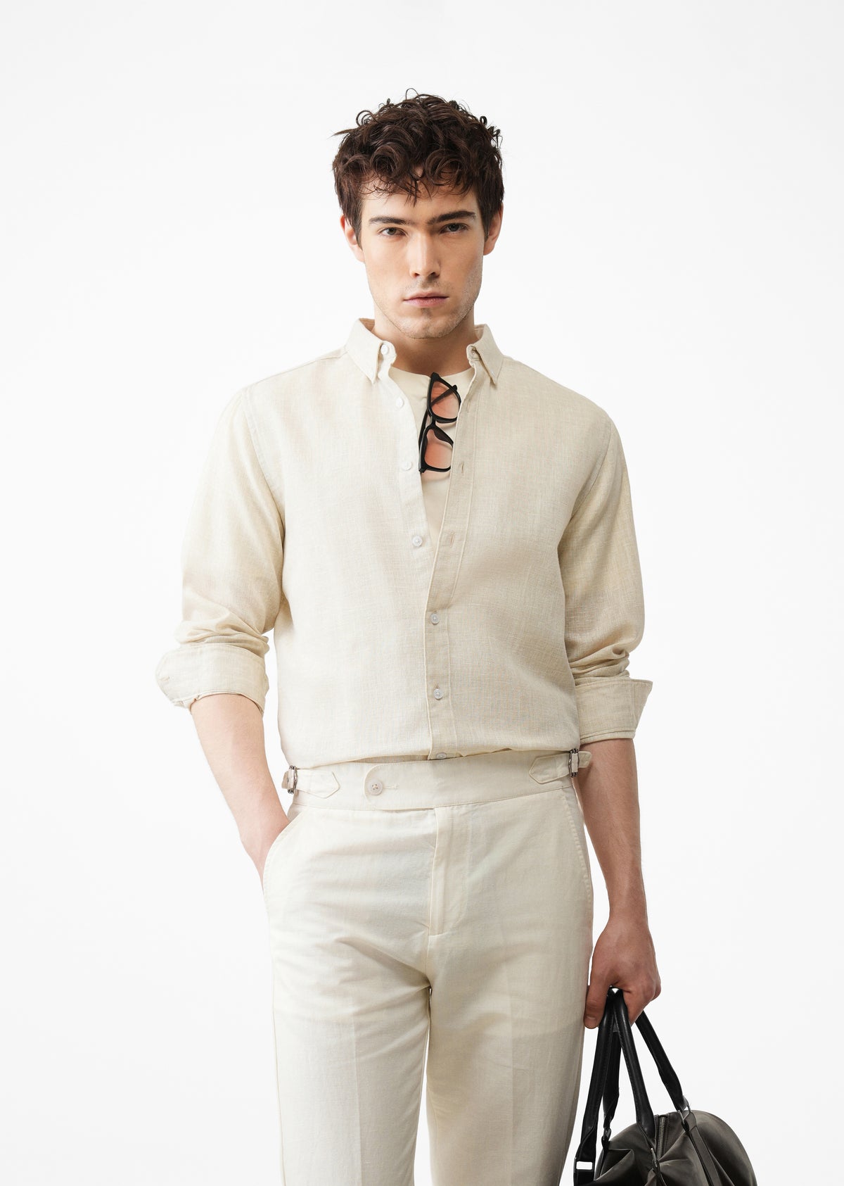 Light Cream Linen Blend Shirt
