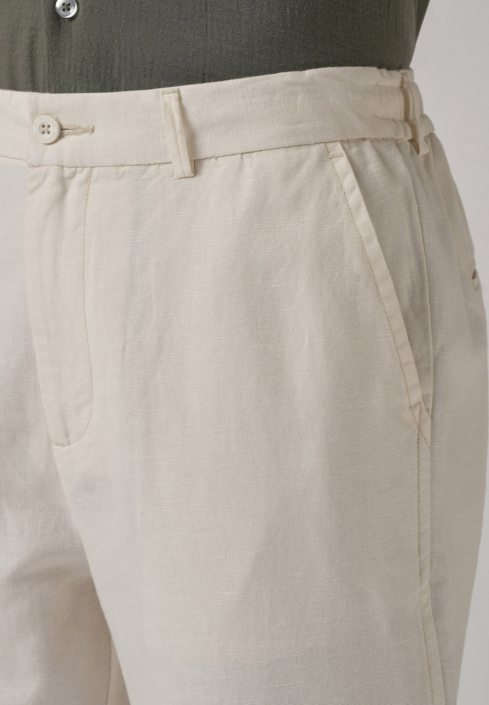 Light Cream Linen Relaxed Fit Trouser