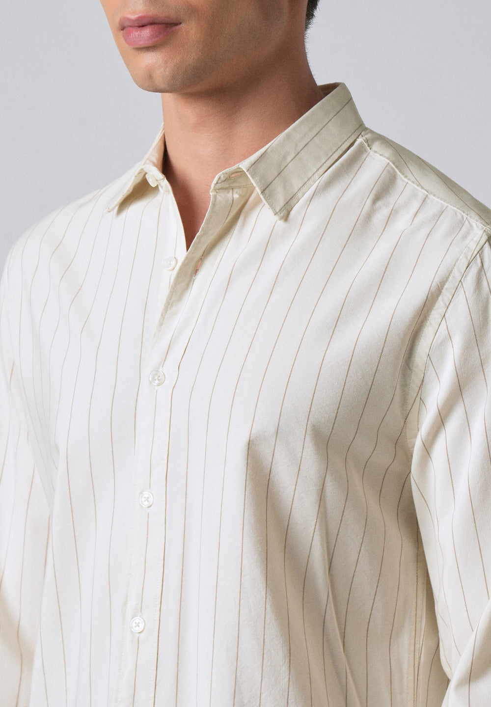 Light Cream Collar Embroidery Stripe Shirt