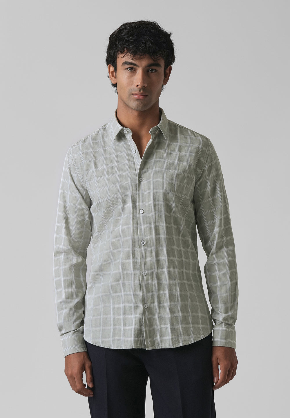 Light Green Cotton Check Shirt