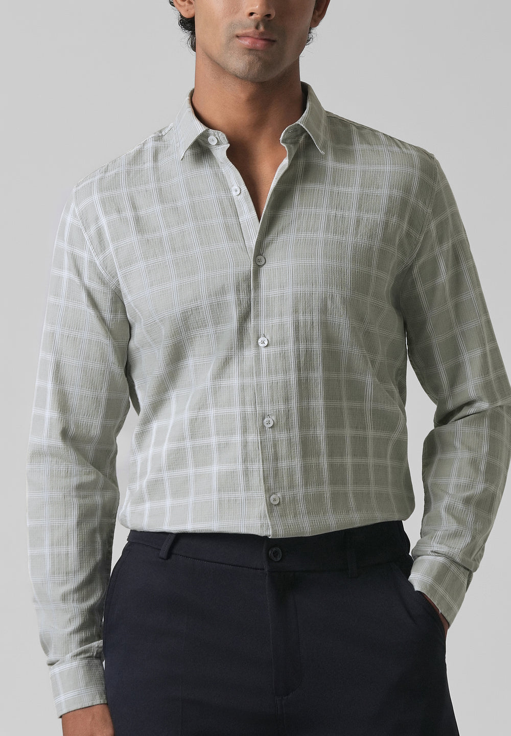 Light Green Cotton Check Shirt