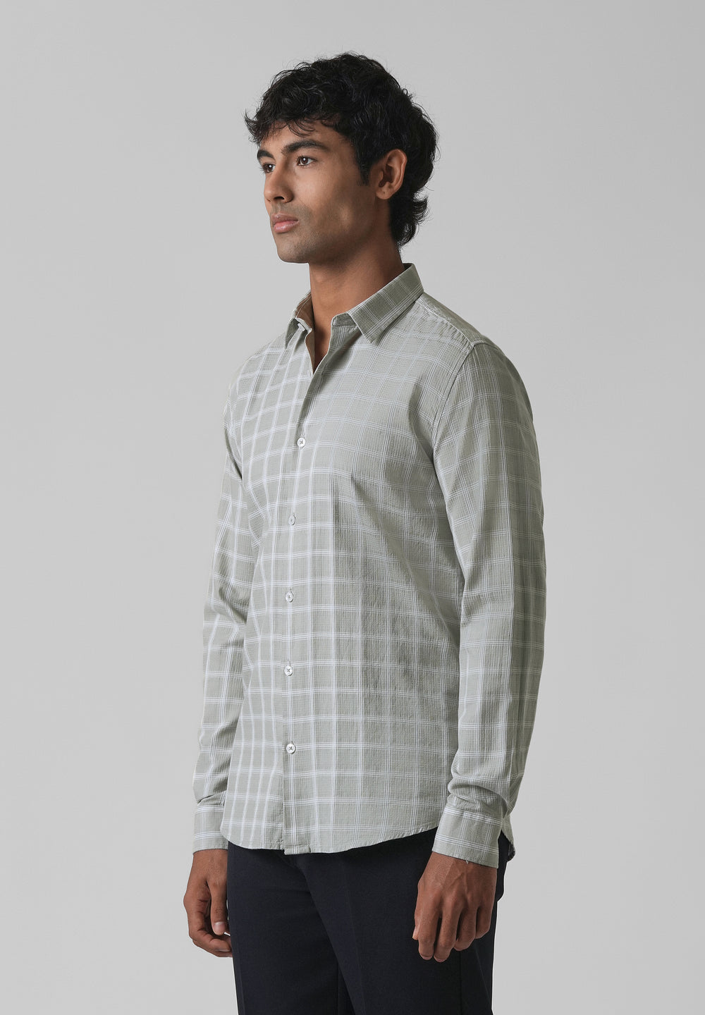 Light Green Cotton Check Shirt