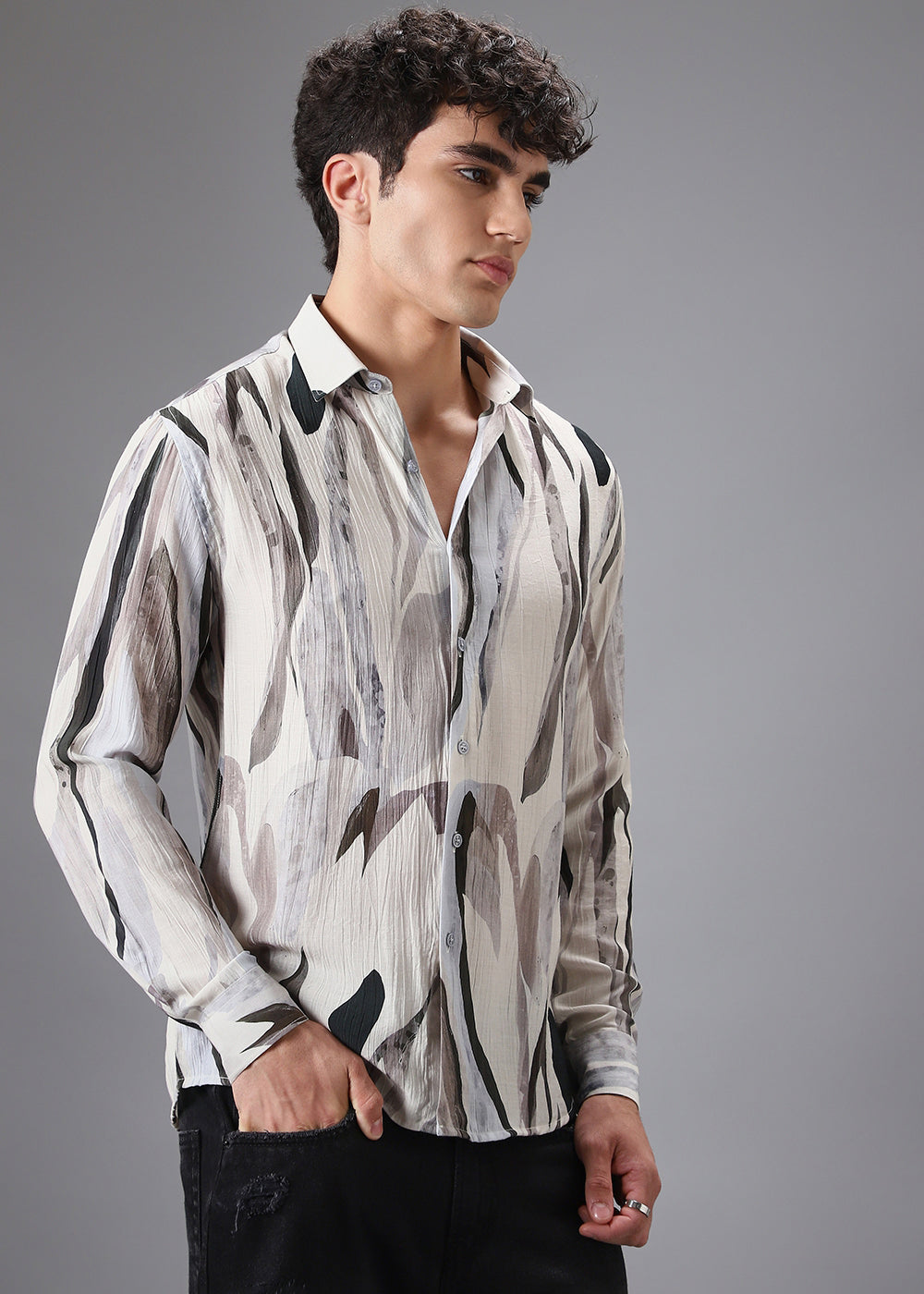 Light Green Leaf Crushed Printed Shirt