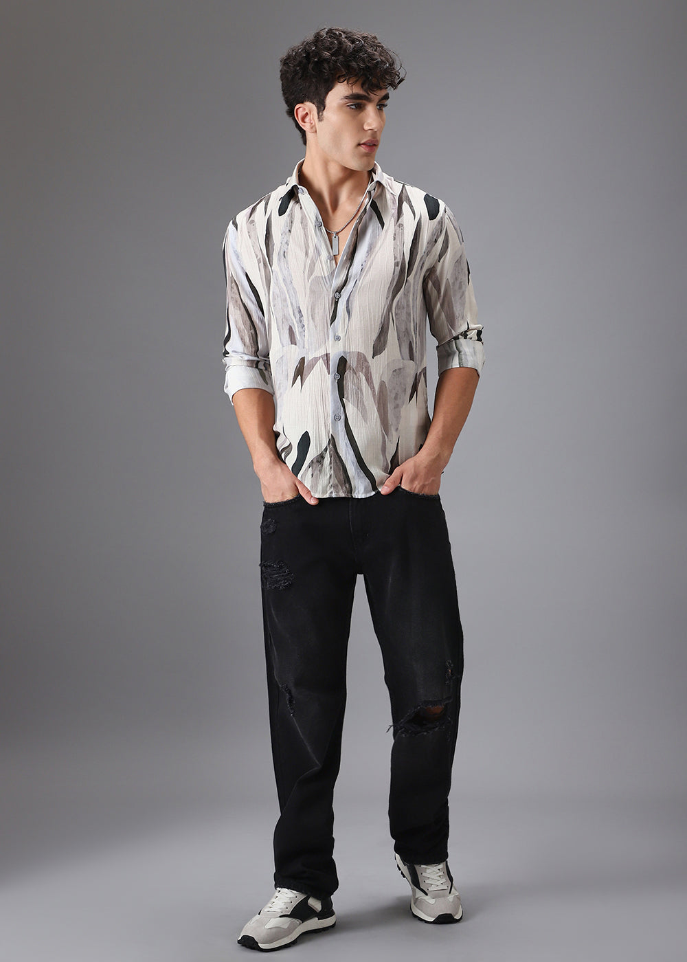 Light Green Leaf Crushed Printed Shirt