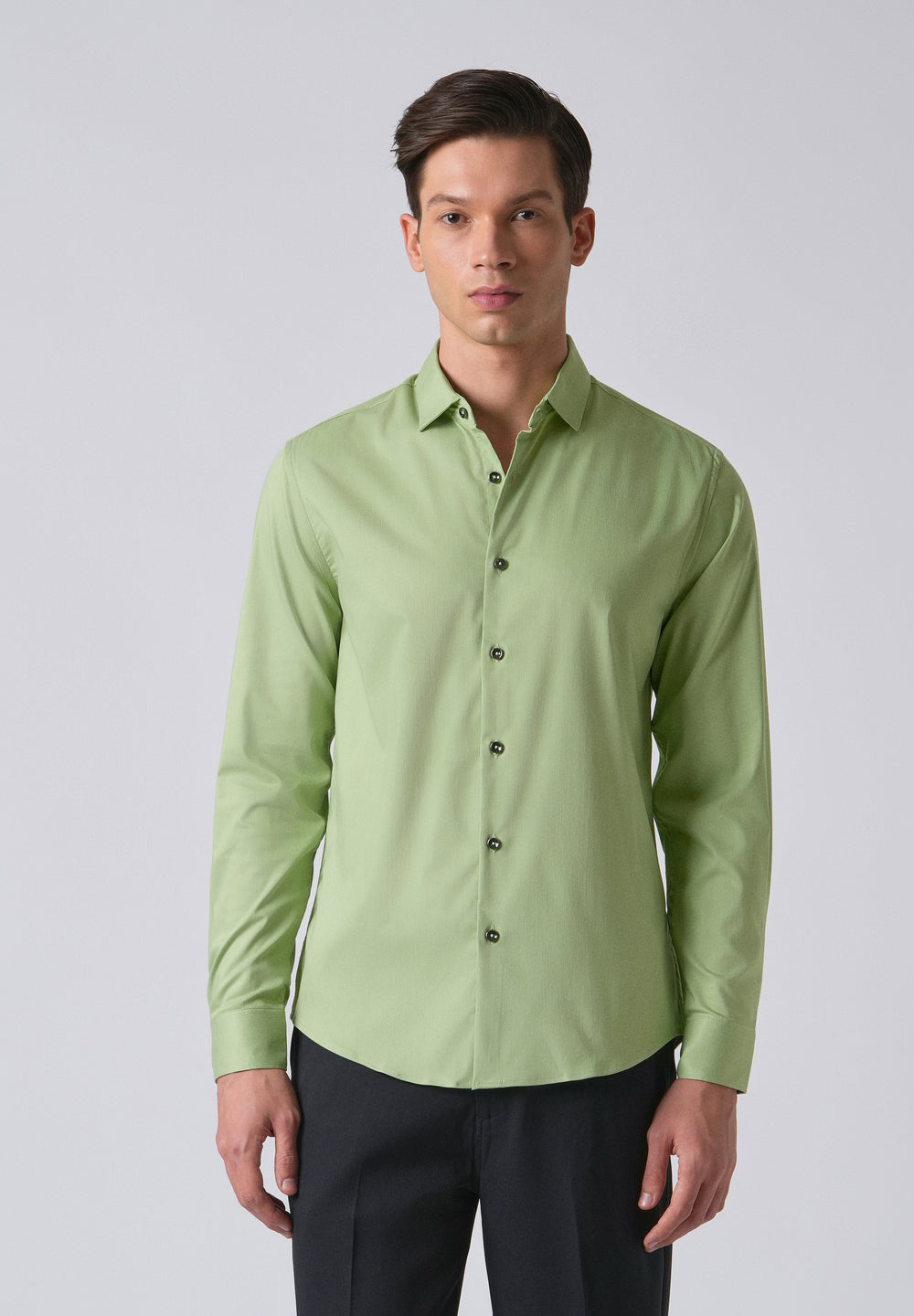 Light Green Cotton Stretch Plain Shirt