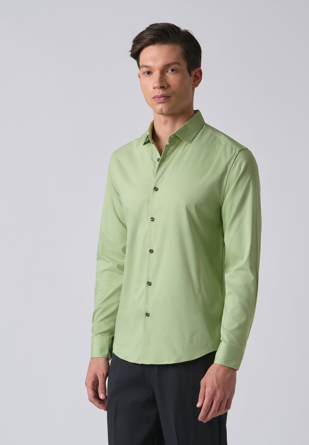 Light Green Cotton Stretch Plain Shirt