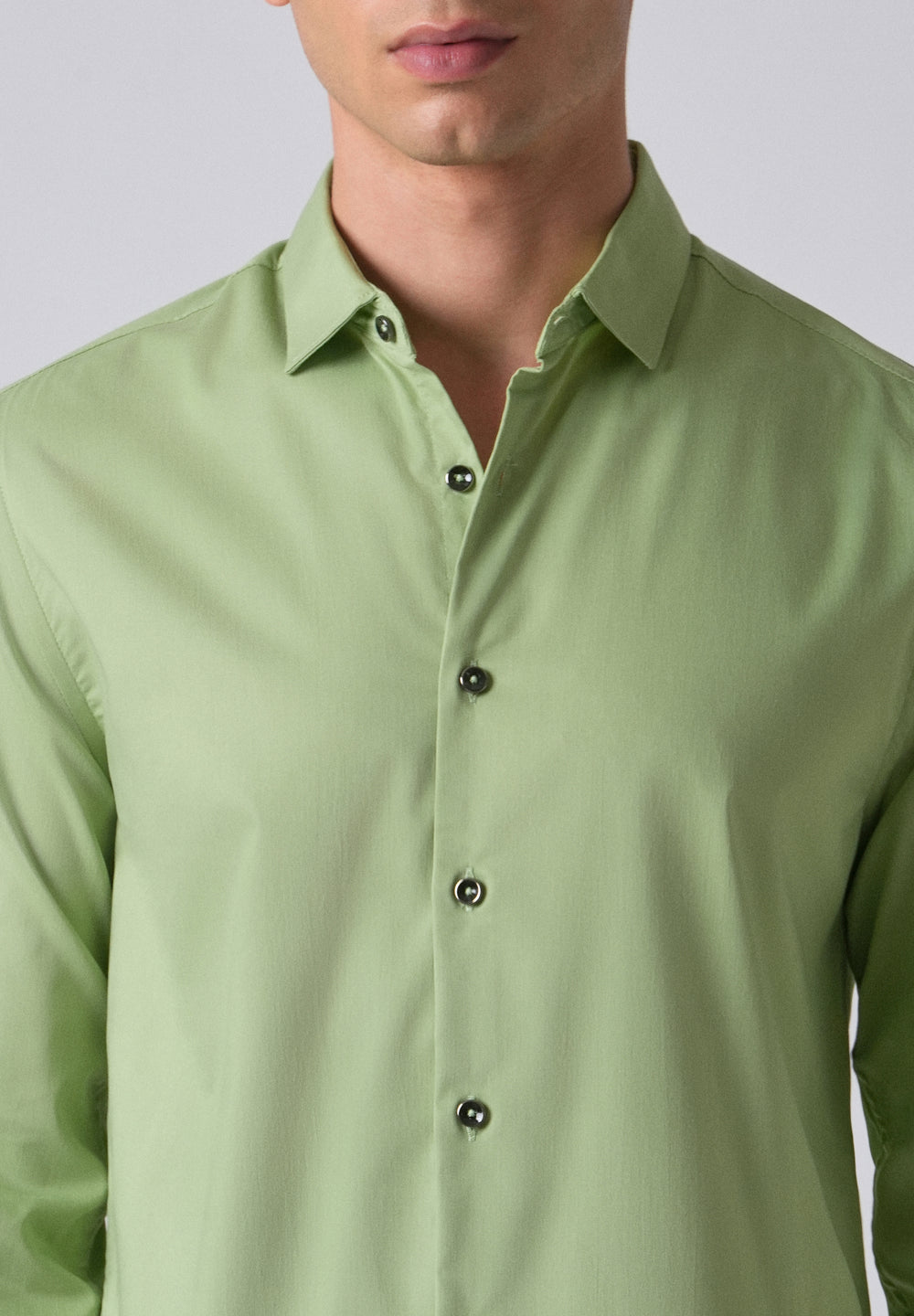 Light Green Cotton Stretch Plain Shirt