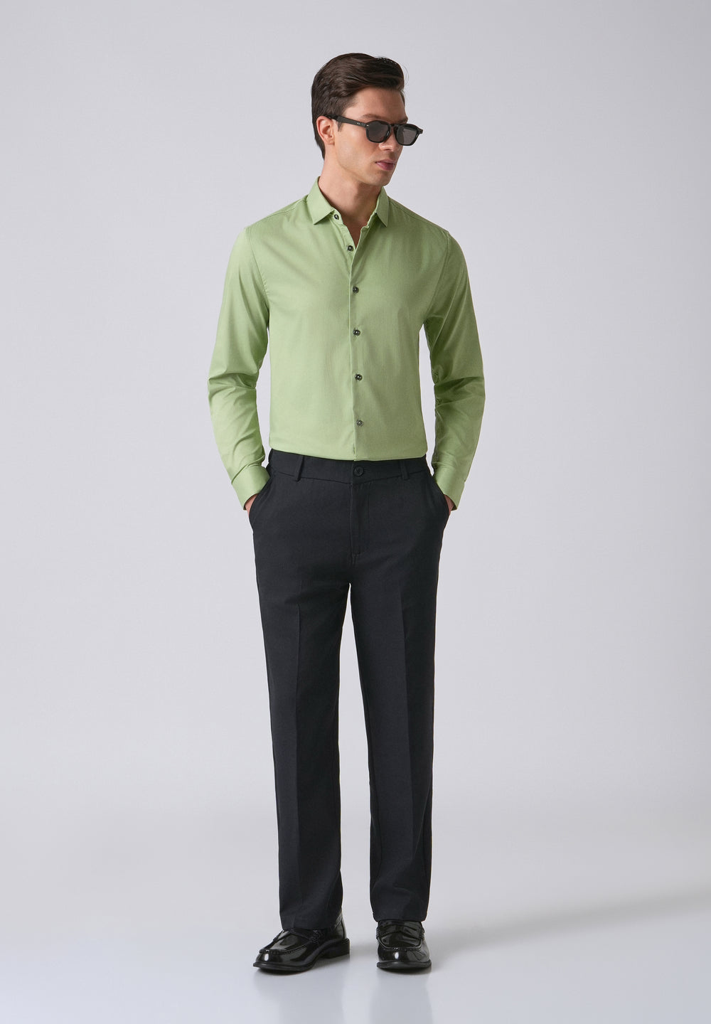 Light Green Cotton Stretch Plain Shirt