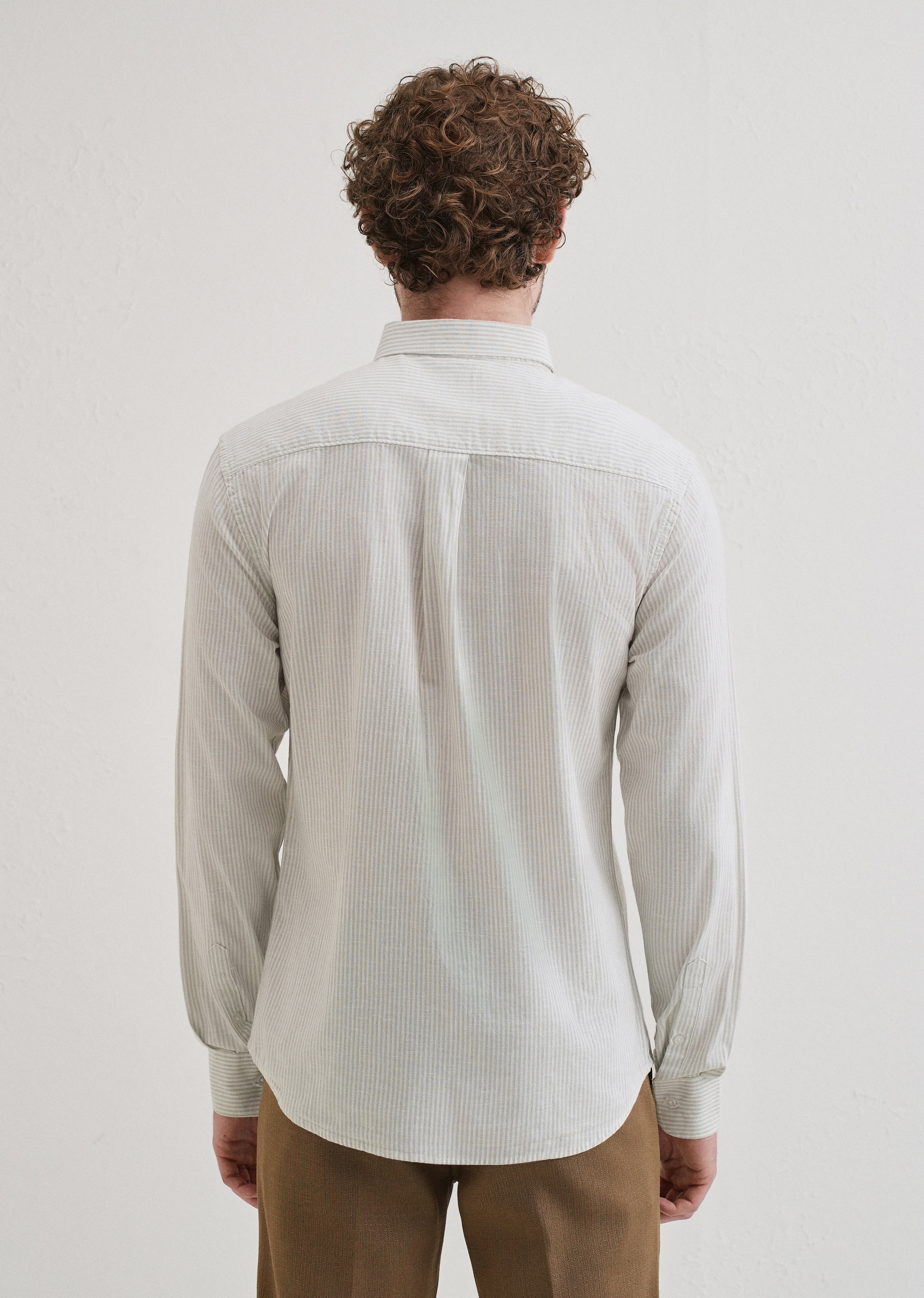 Light Green Striped Cotton Linen Shirt