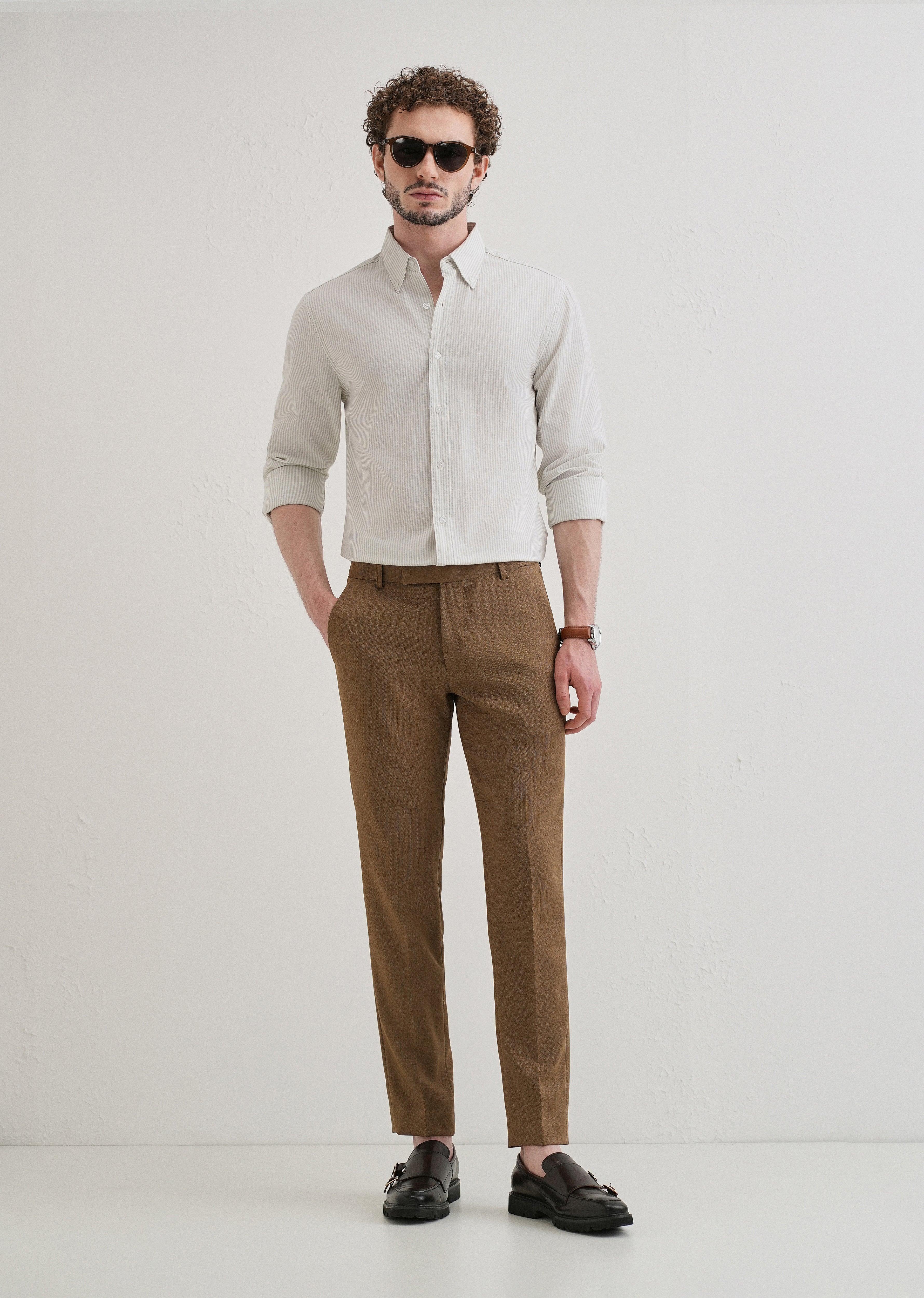 Light Green Striped Cotton Linen Shirt