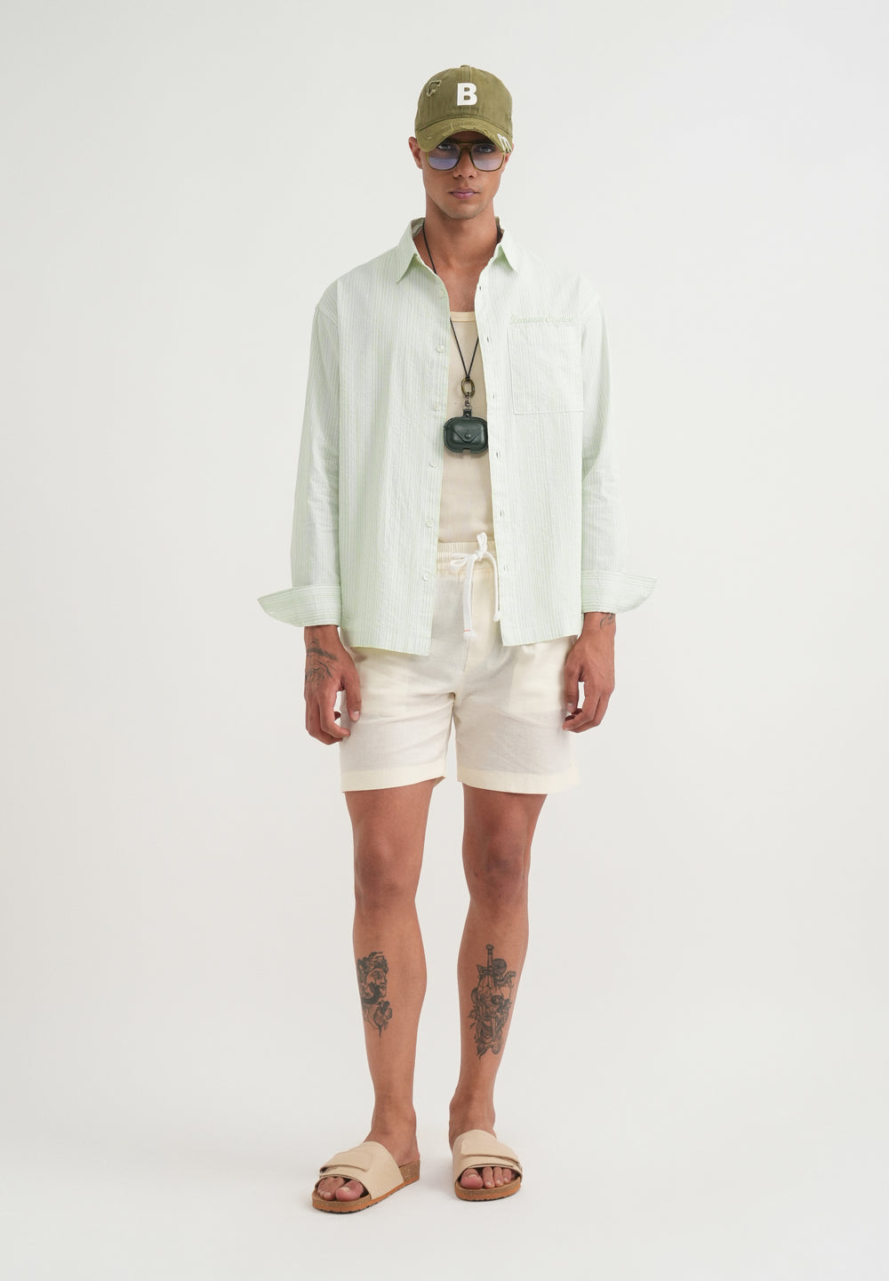 Light Green Textured Vertical Stripe Shirt