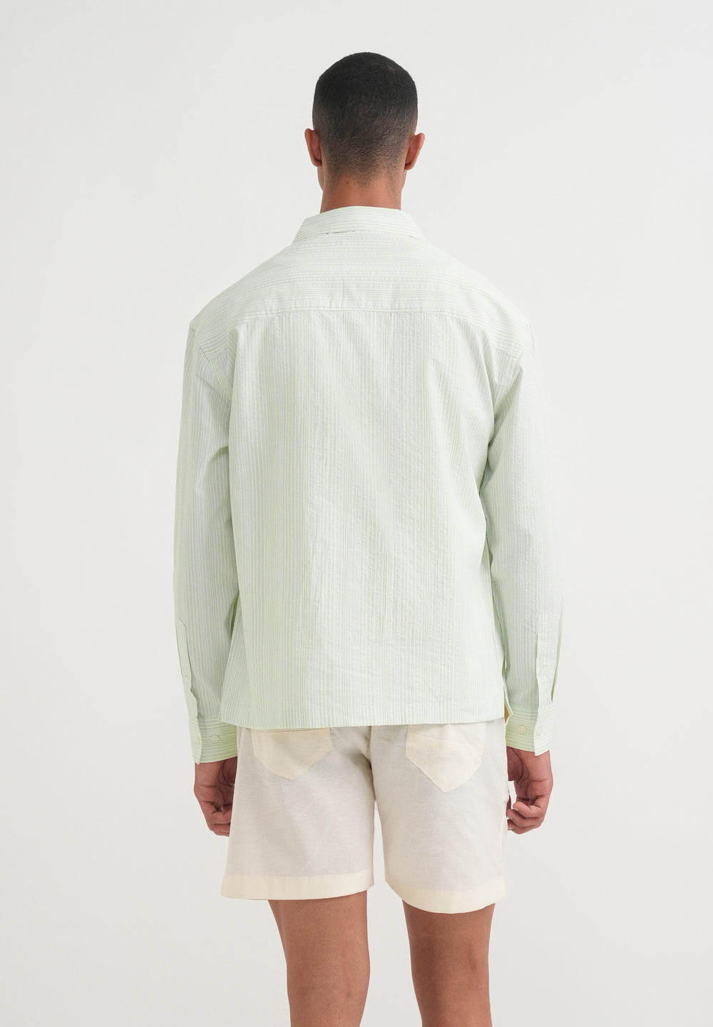 Light Green Textured Vertical Stripe Shirt