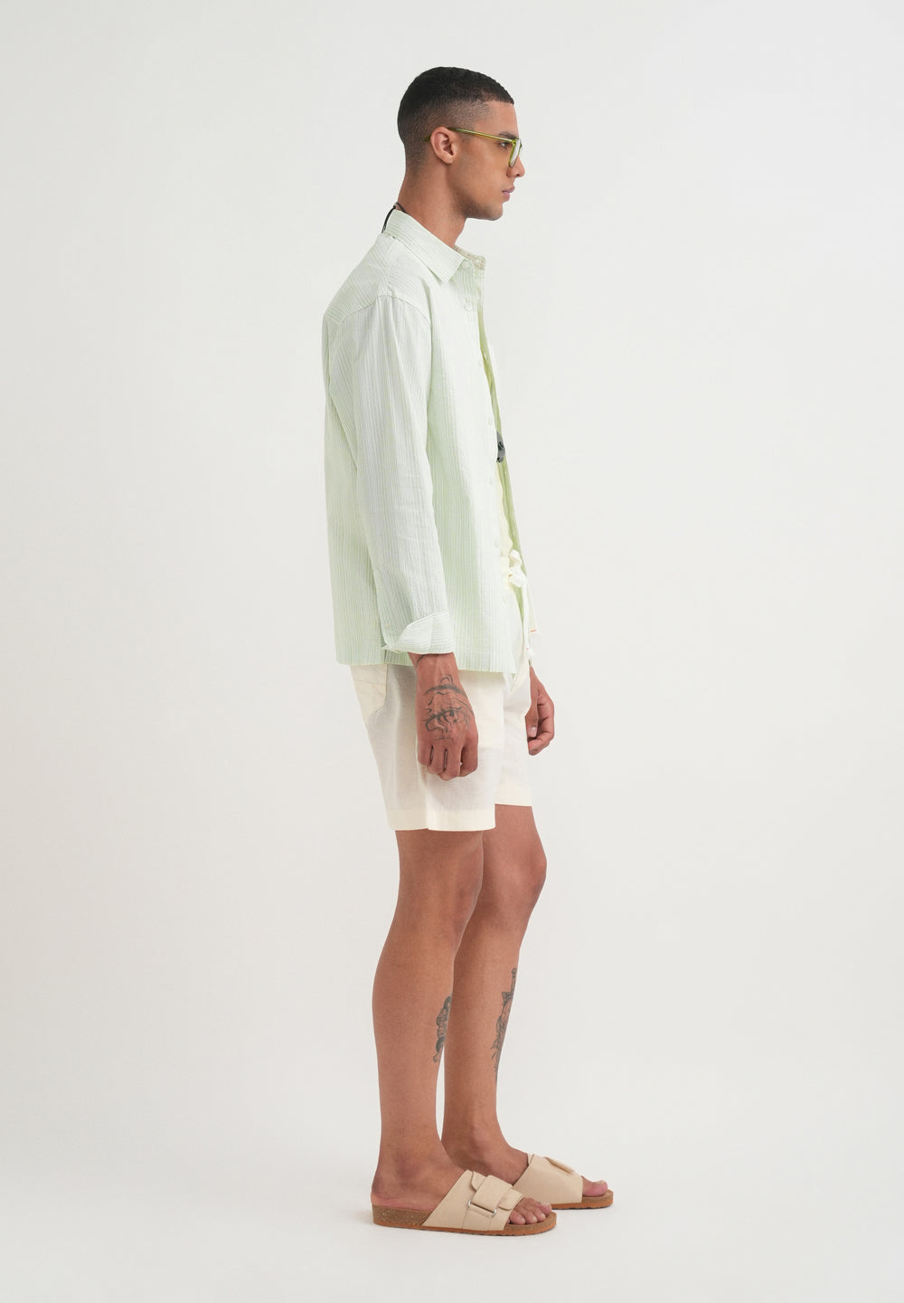 Light Green Textured Vertical Stripe Shirt
