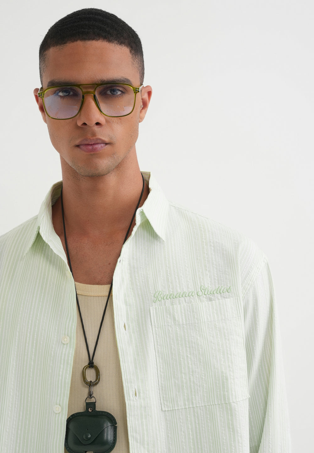 Light Green Textured Vertical Stripe Shirt
