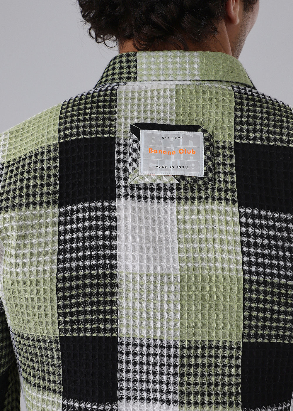 Light Green Waffle Plaid Check Shirt