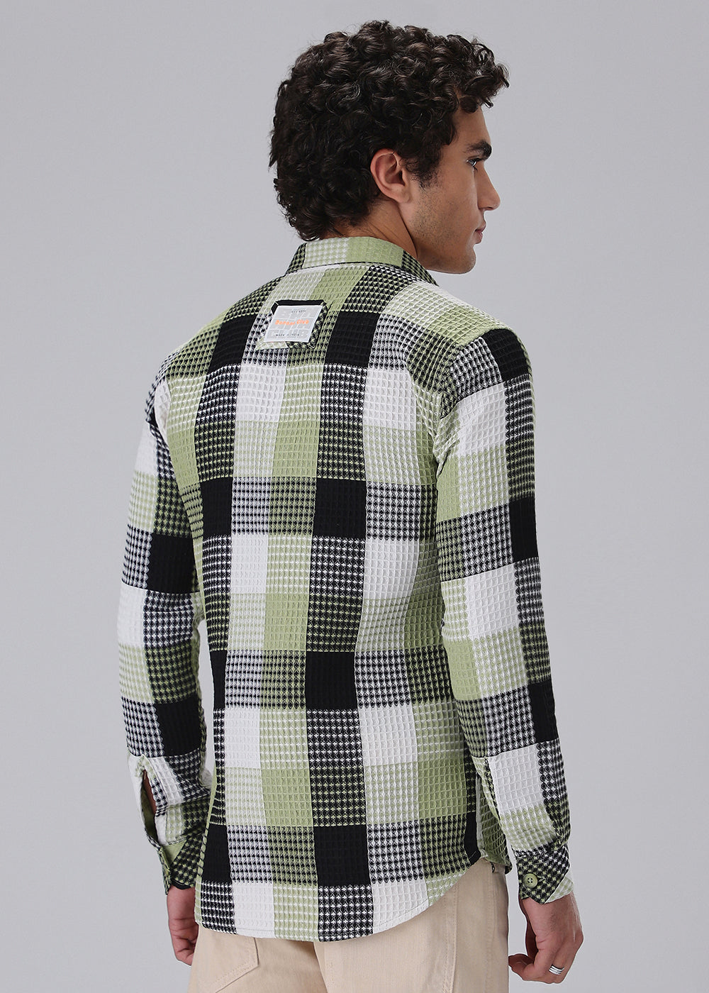 Light Green Waffle Plaid Check Shirt