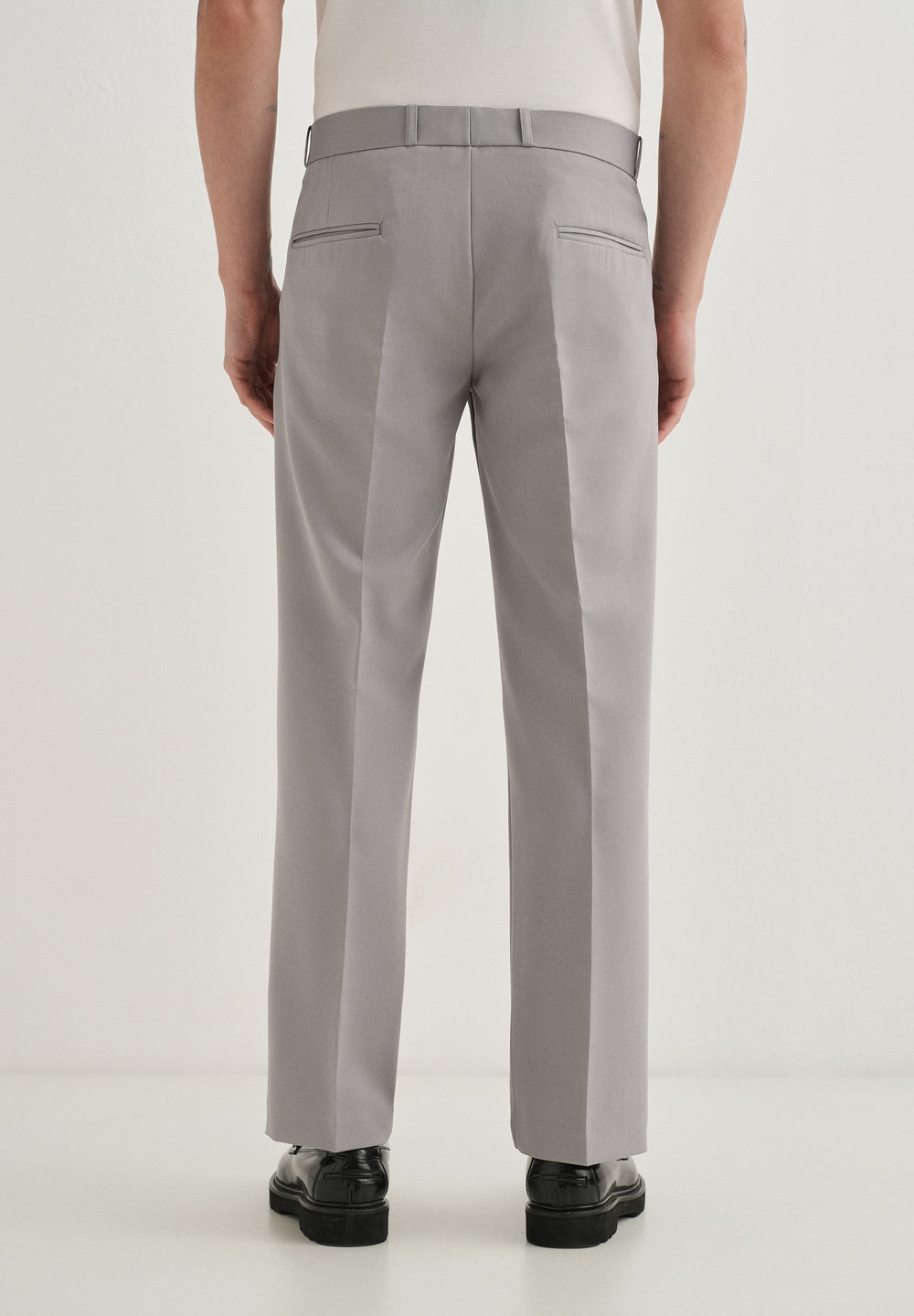 Light Grey Button-Tab Pleat Trouser