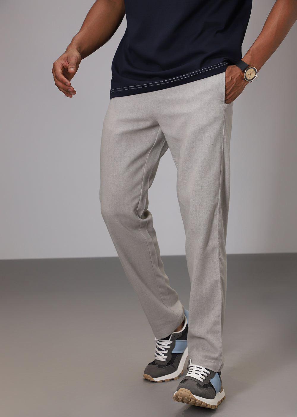 Light Grey Comfort Fit Linen Pant