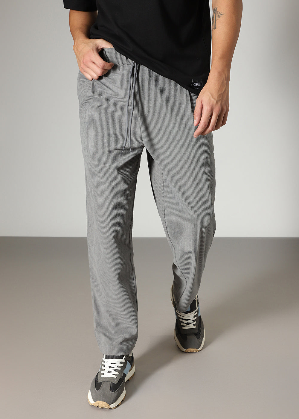 Light Grey Drawstring Corduroy Pant