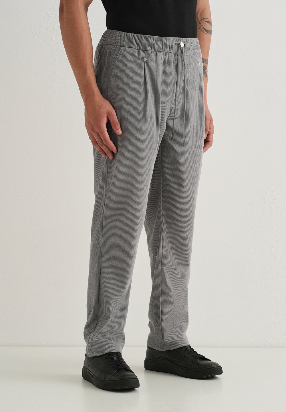 Light Grey Drawstring Corduroy Pant