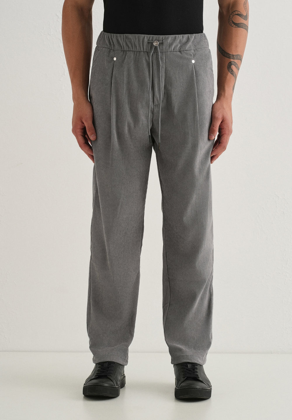 Light Grey Drawstring Corduroy Pant