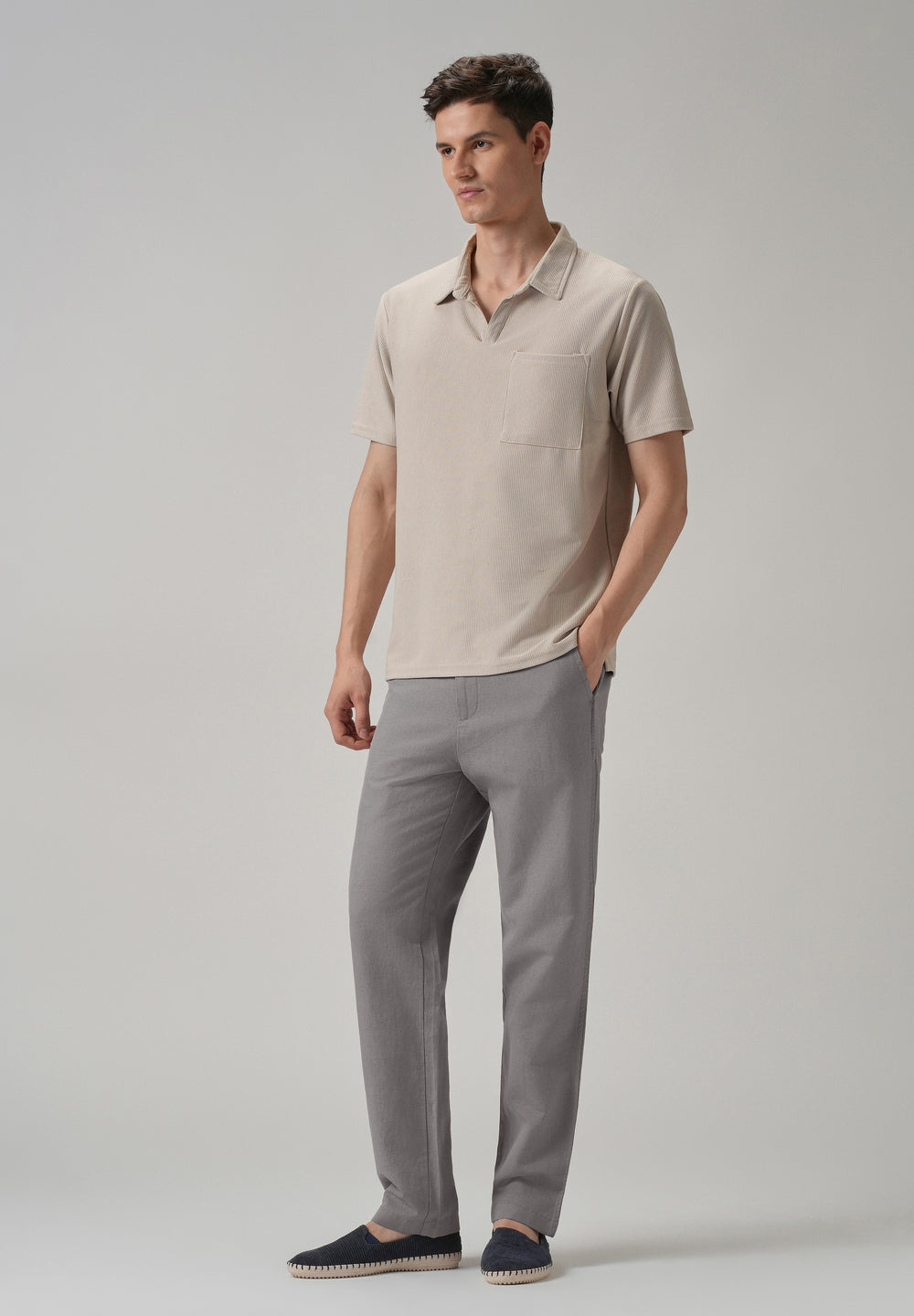 Light Grey Linen Relaxed Fit Trouser
