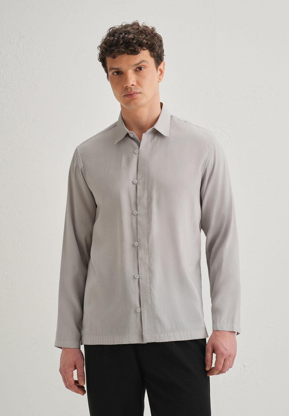 Light Grey Loop Button-Down Plain Shirt