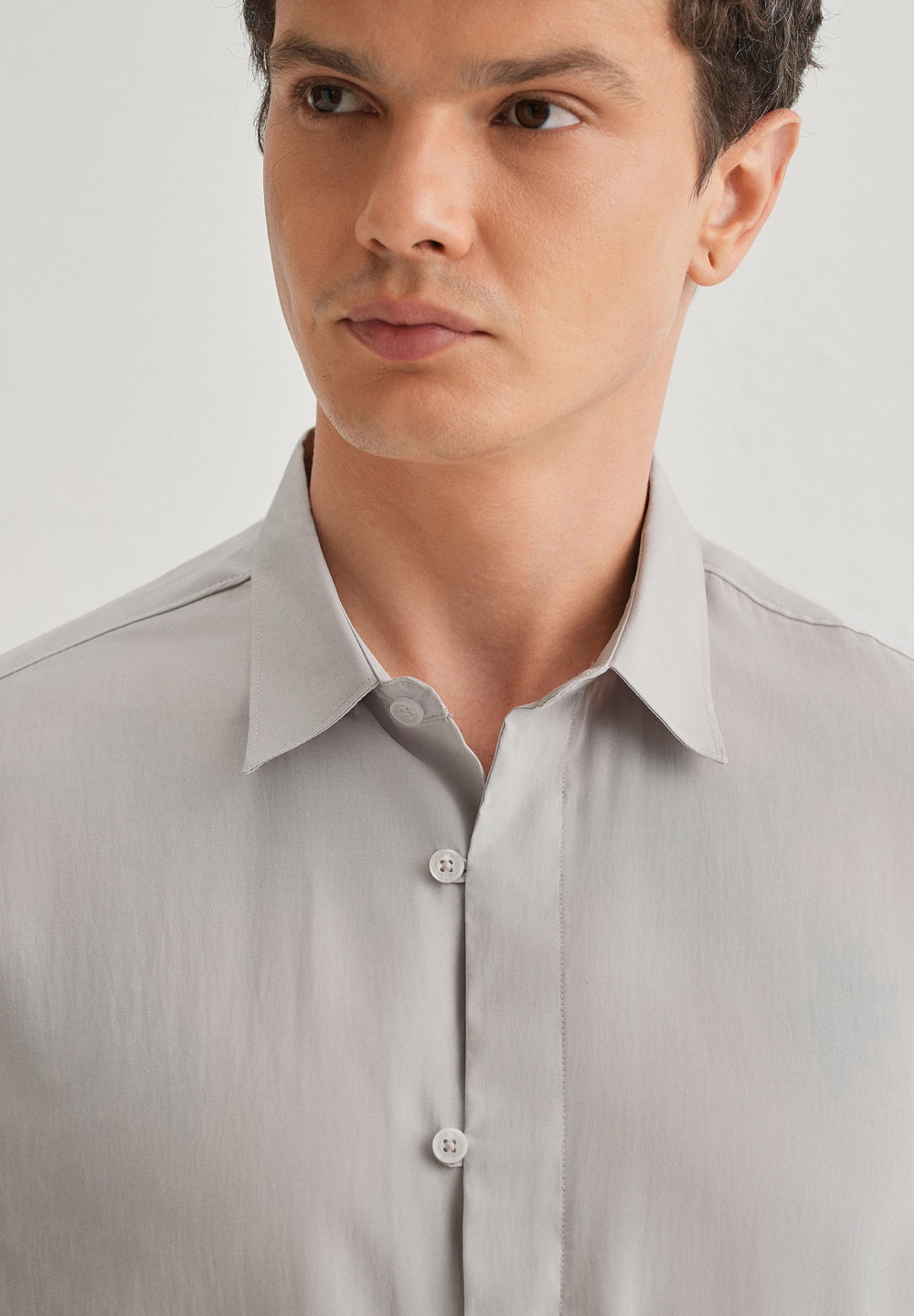 Light Grey Loop Button-Down Plain Shirt
