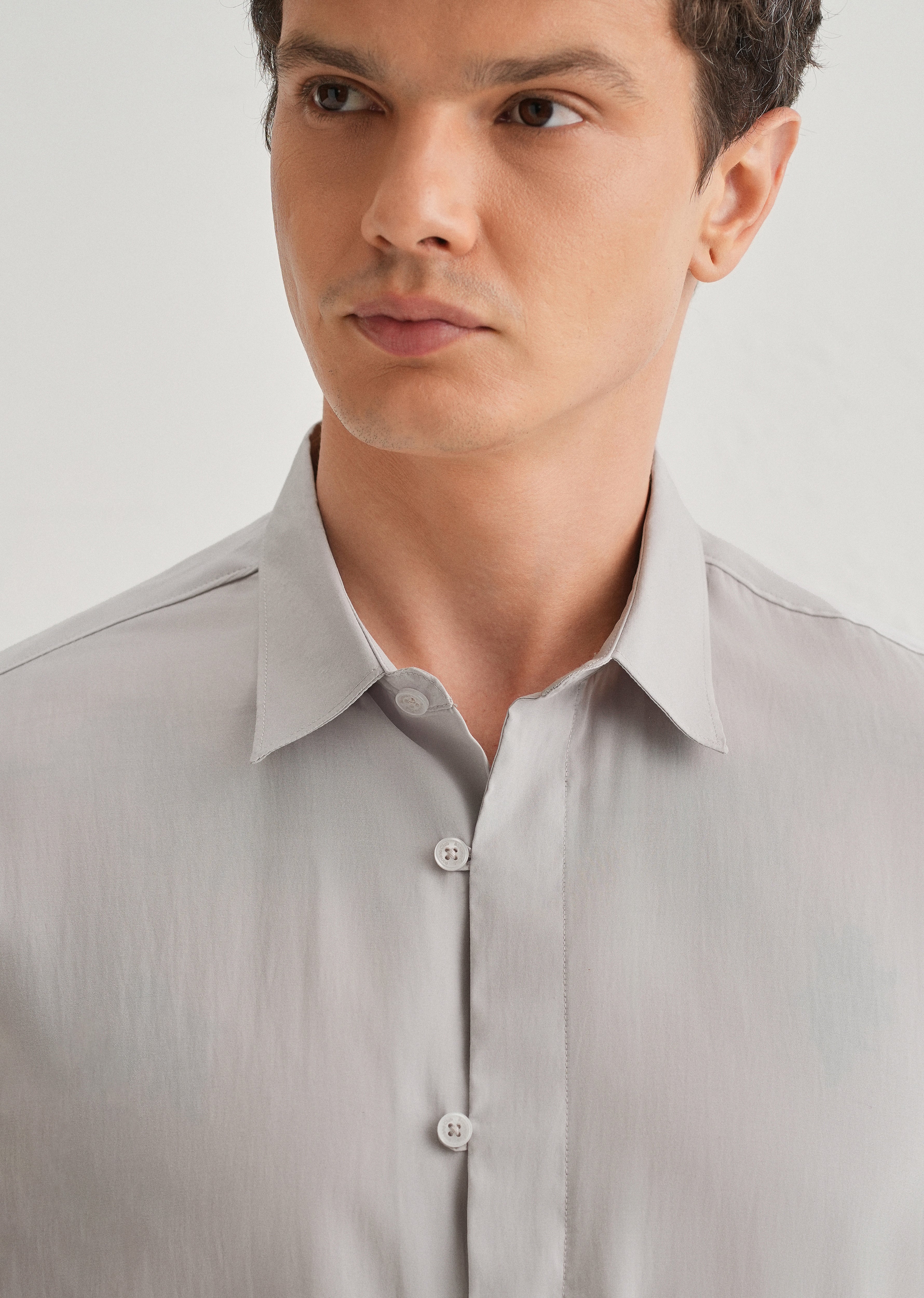 Light Grey Loop Button-Down Plain Shirt