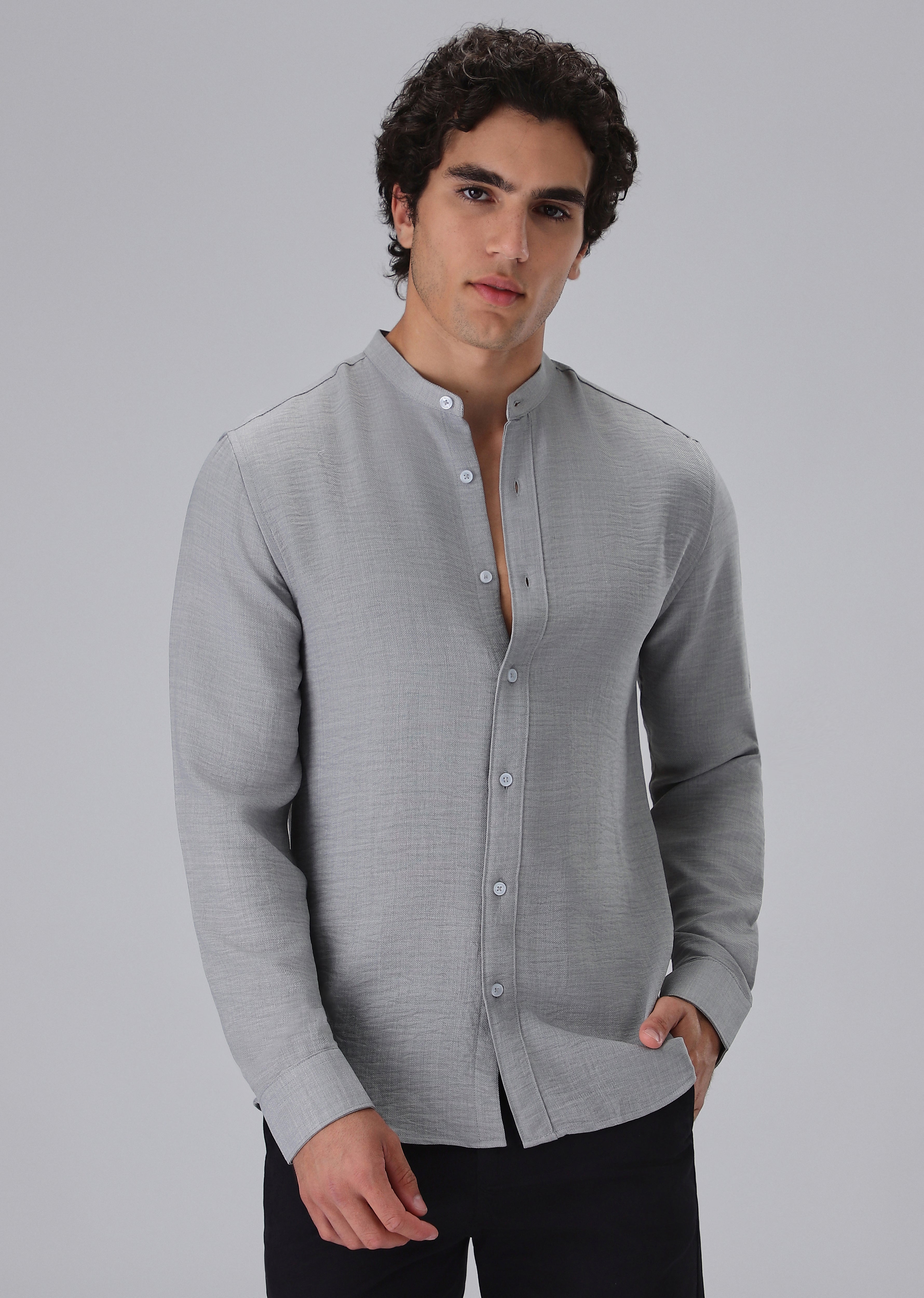 Light Grey Mandarin Collar Shirt