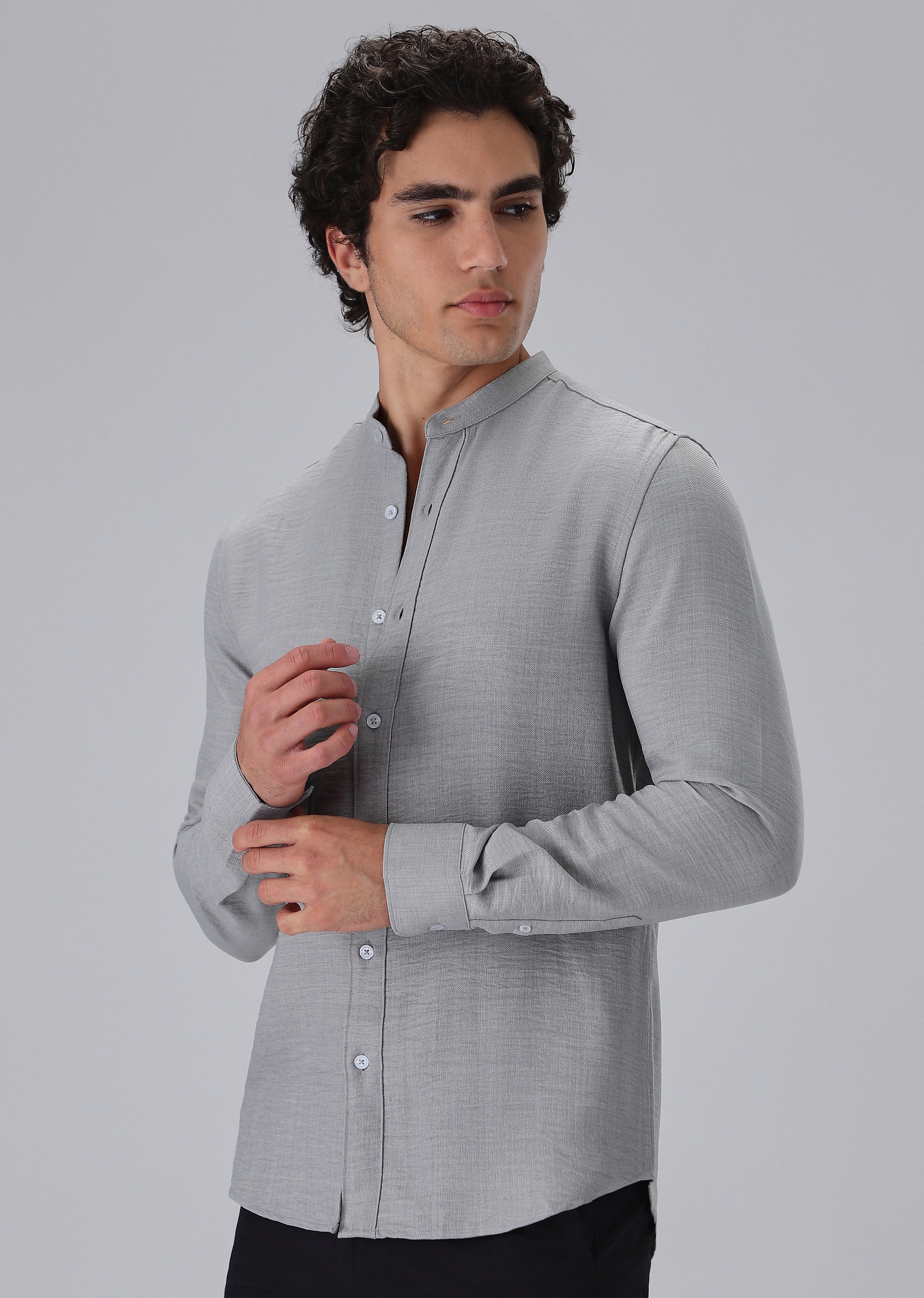 Light Grey Mandarin Collar Shirt