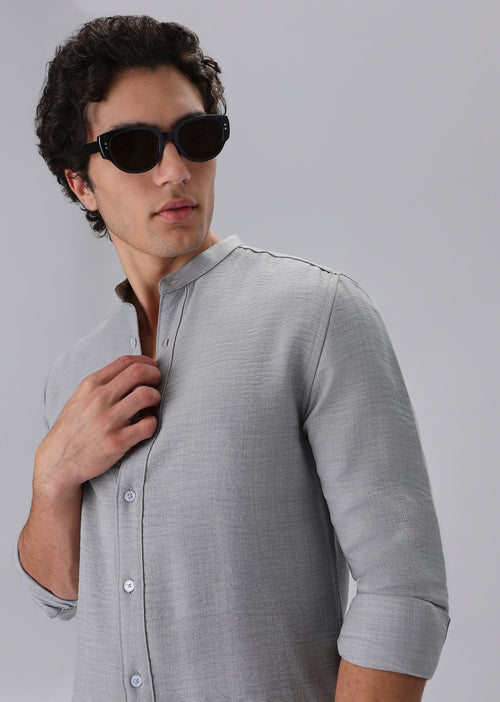 Light Grey Mandarin Collar Shirt