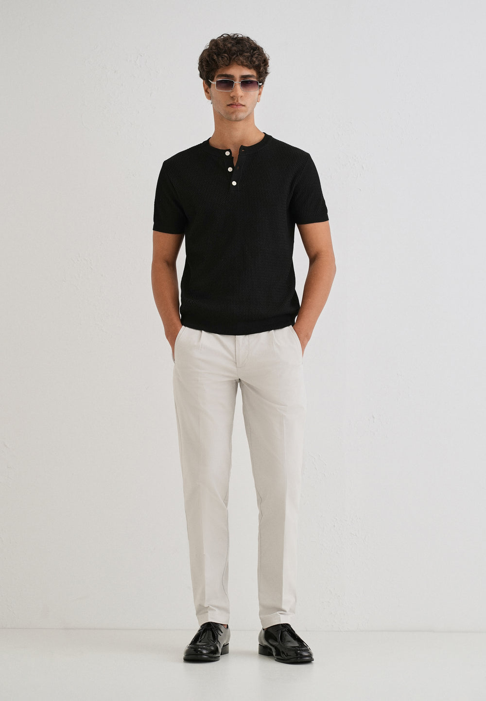 Light Grey Plain Pleated Chinos