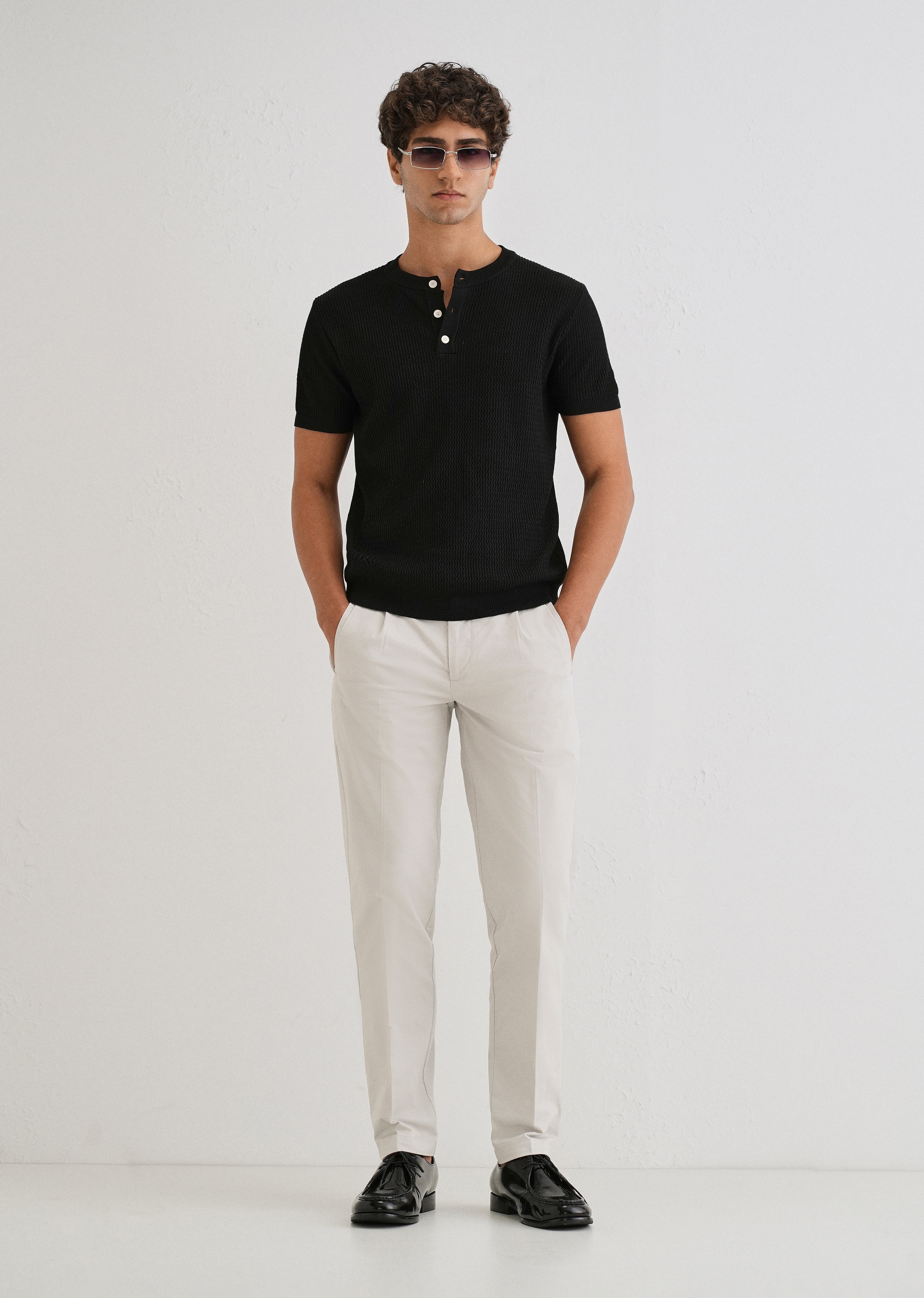 Light Grey Plain Pleated Chinos